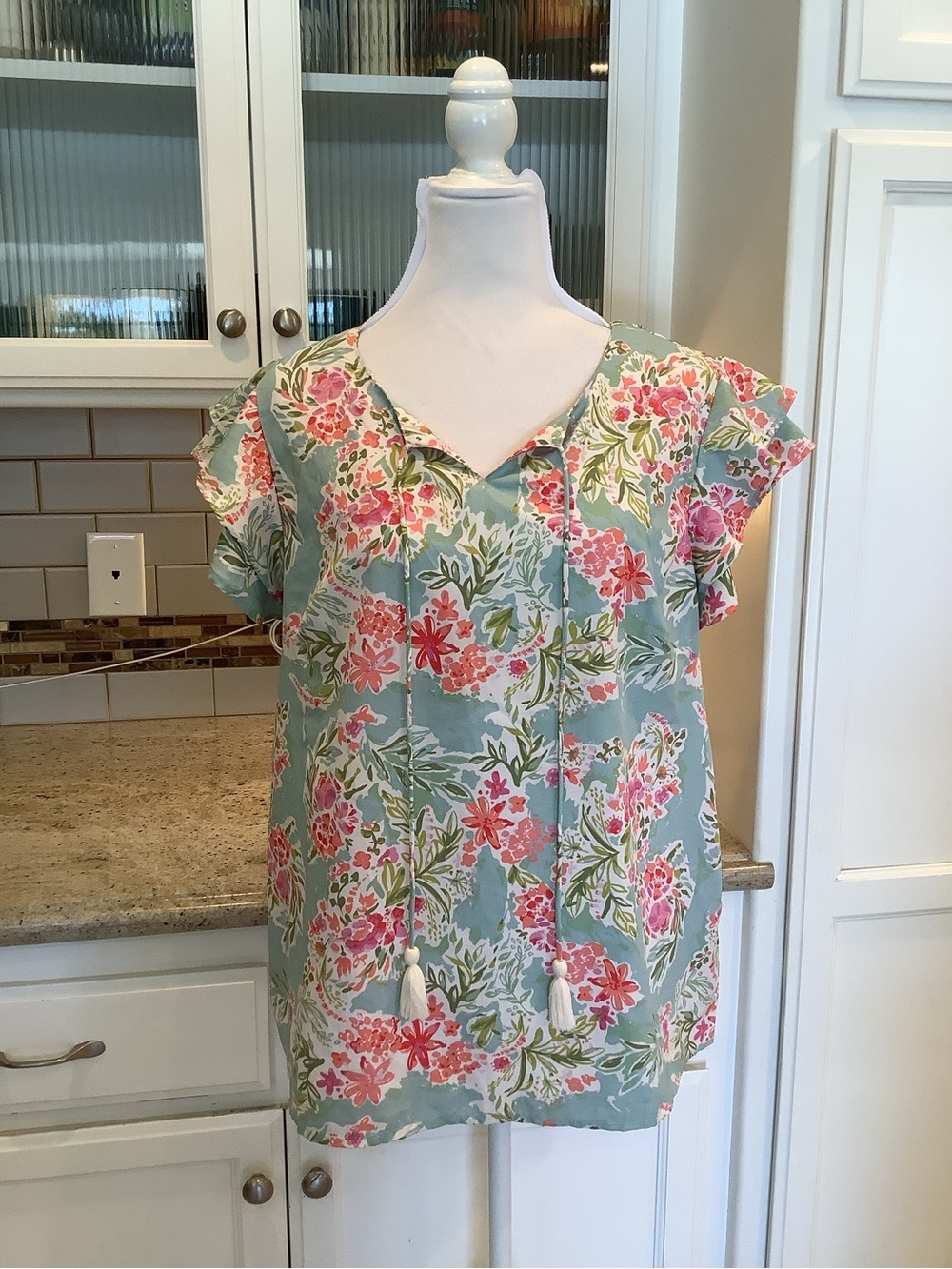 Charlie Paige Floral Tie-Front Blouse with Pink Blooms XL